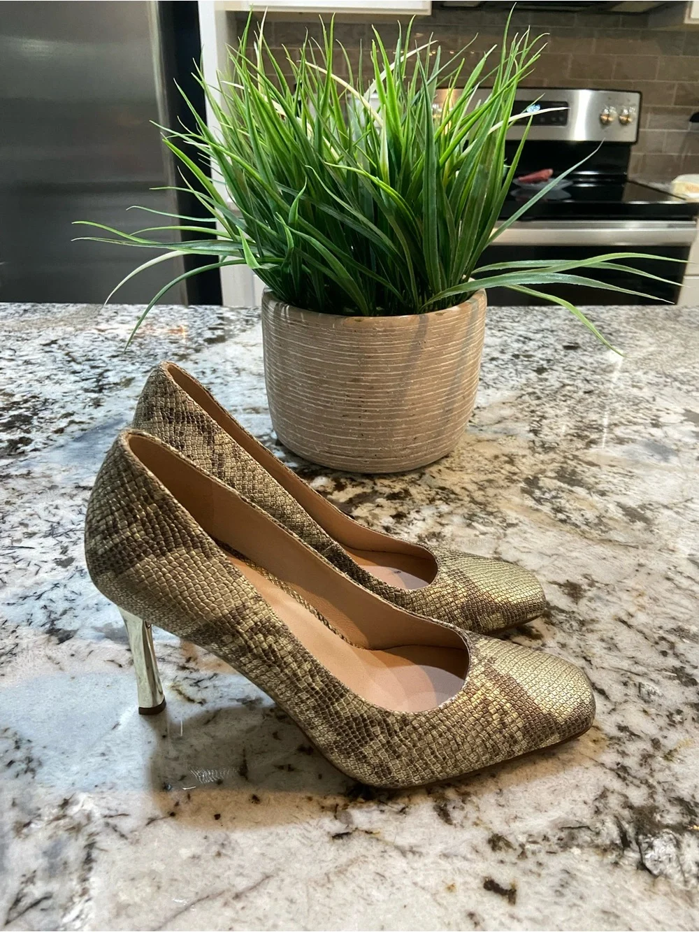 27 EDIT snake print heels